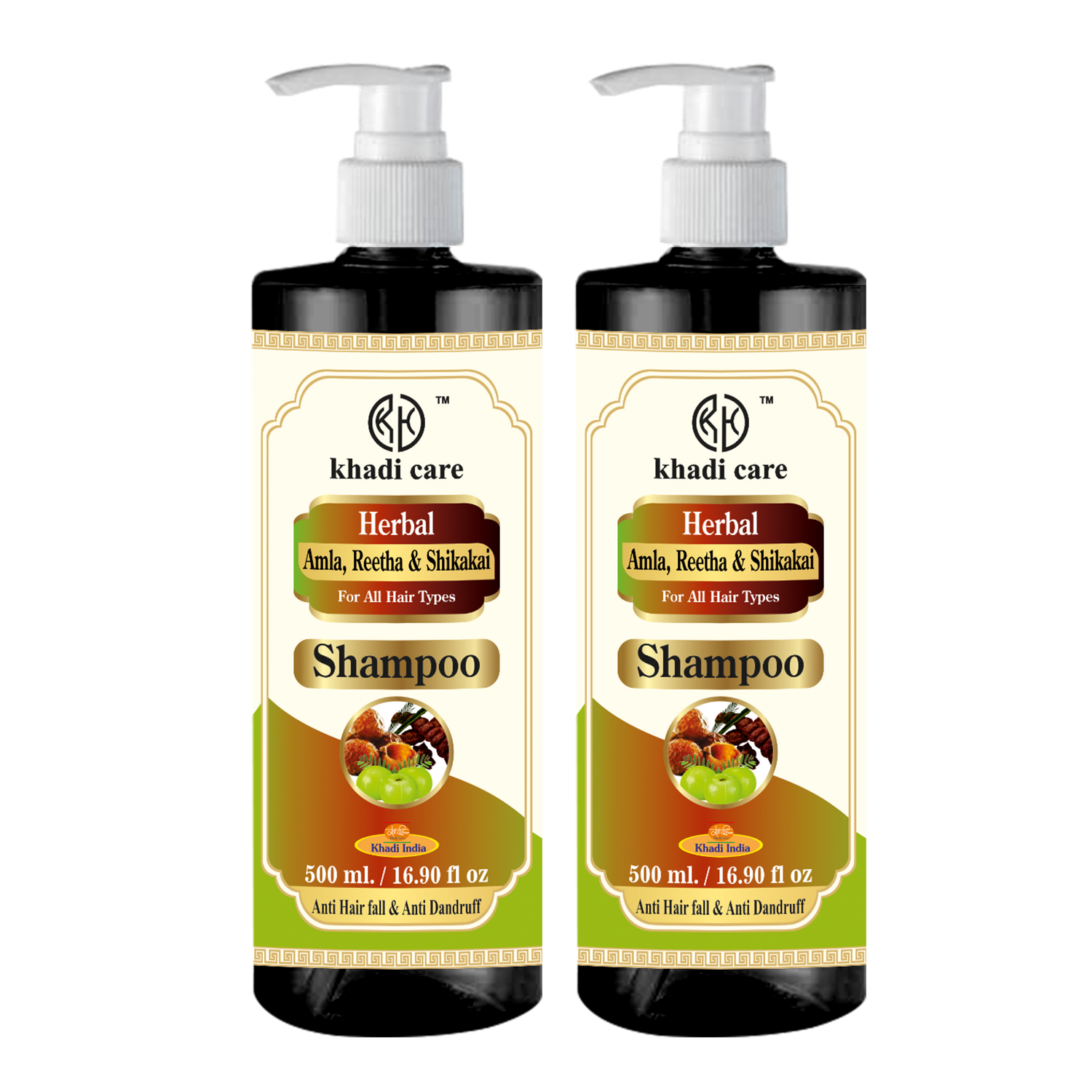 Khadi Care Herbal Amla, Reetha & Shikakai Shampoo (500ml Each) Pack of 2