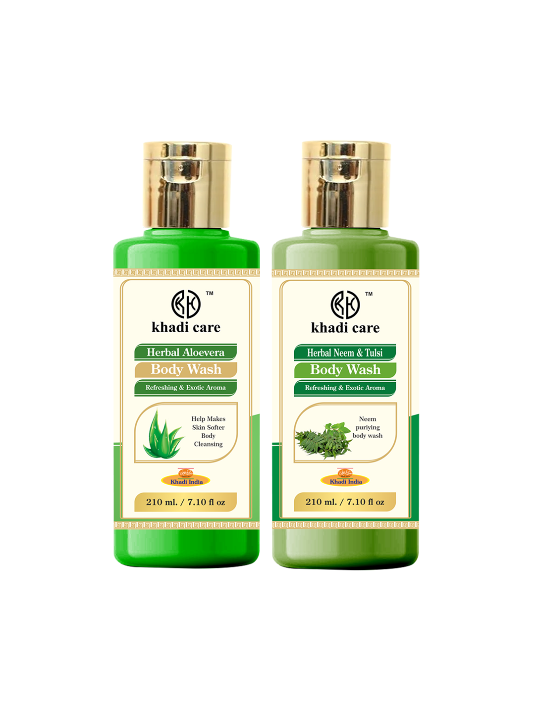 Khadi Care Herbal Combo Pack of Aloevera & Neem Tulsi Bodywash (210ml Each) Pack of 2