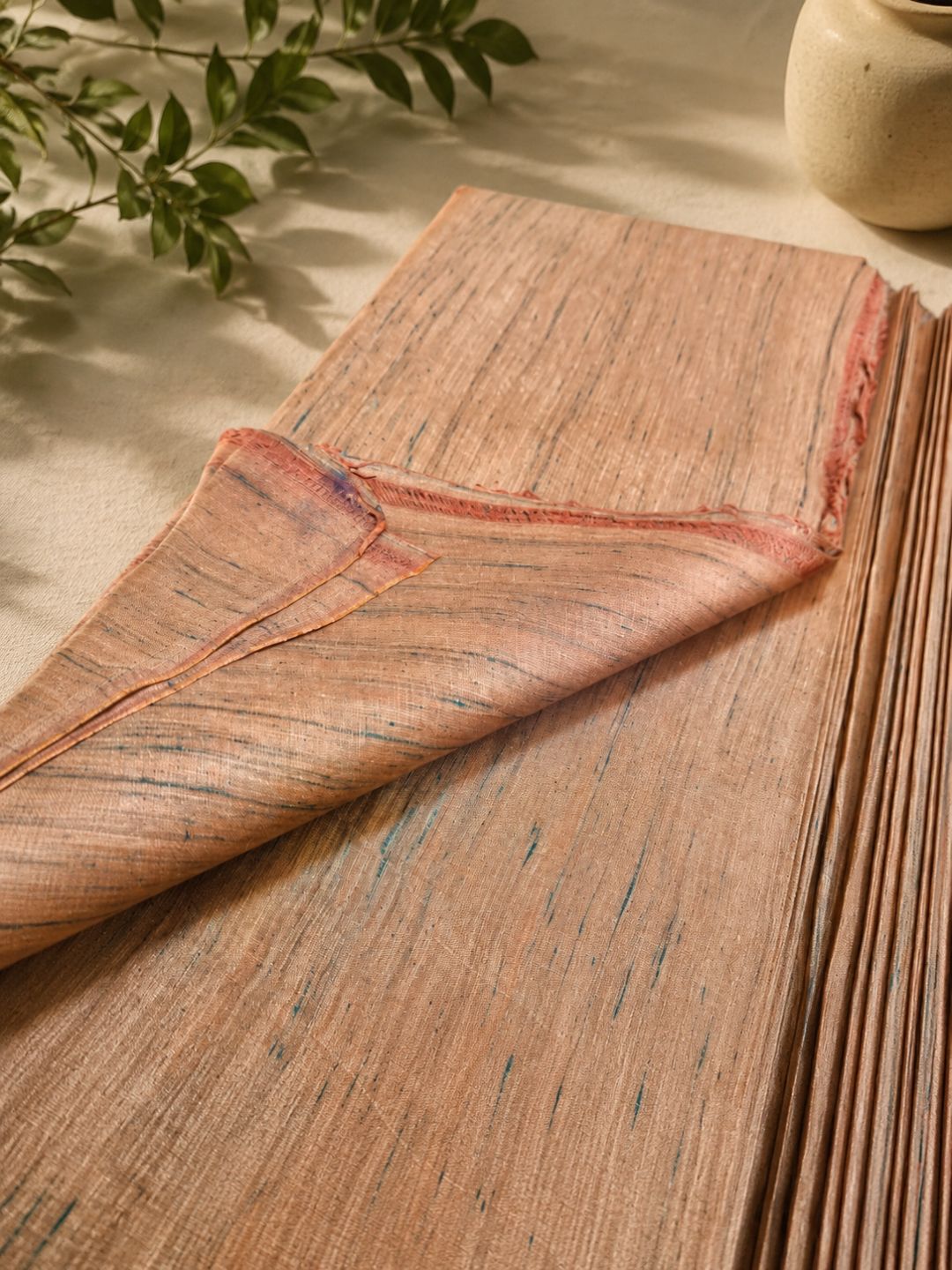 Khadi Cotton Muslin Handloom Fabric – Peach Coral (44 Inch Width)