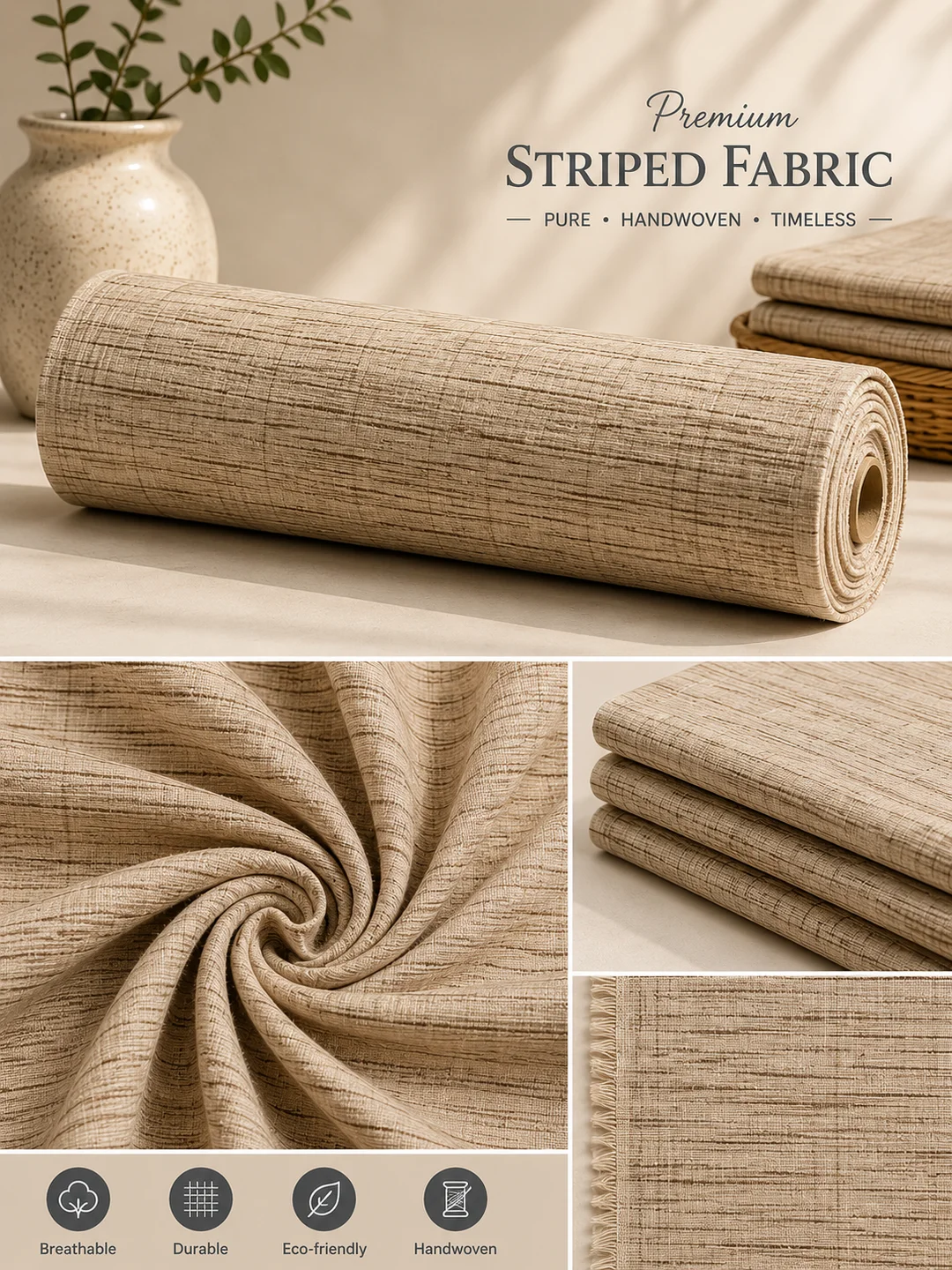Khadi Cotton Beige Fabric – 44 Inch Width Handloom Fabric