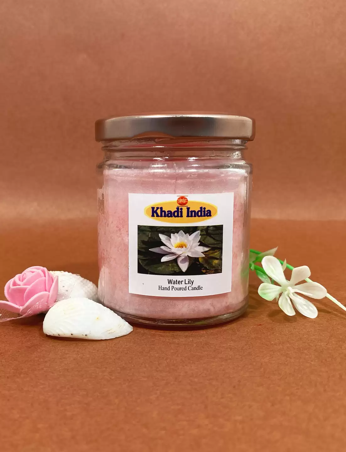 Khadi Handpourd Pink Water Lily Scented Jar Wax Candle Salsa Jar