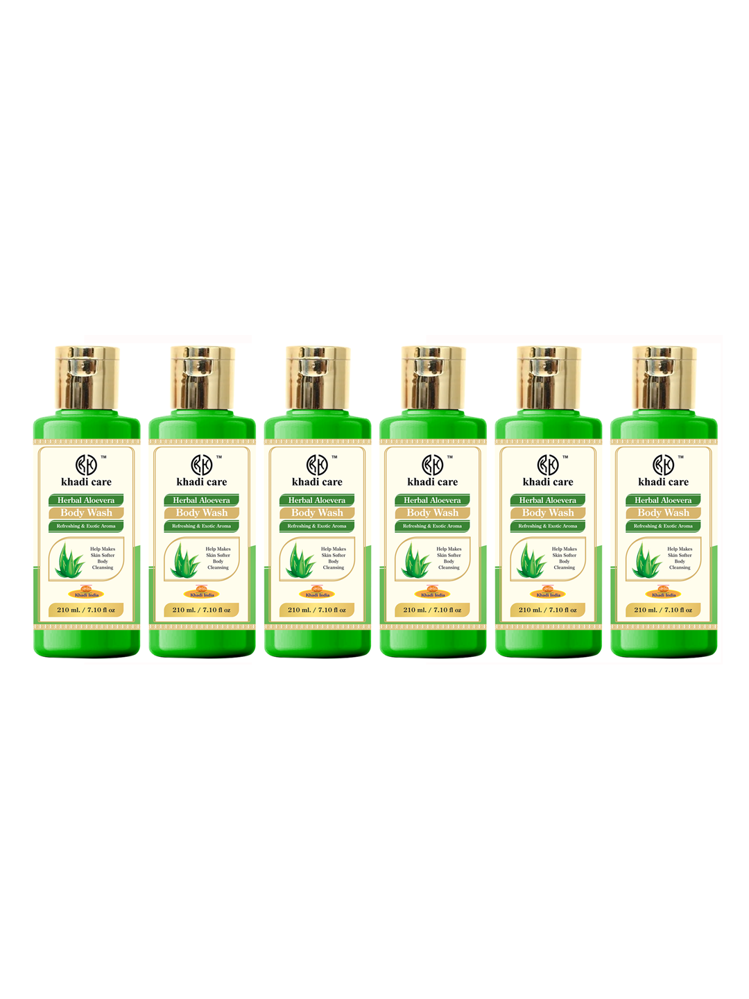 Khadi Care Herbal Aloevera Body Wash (210ml Each) Pack of 6