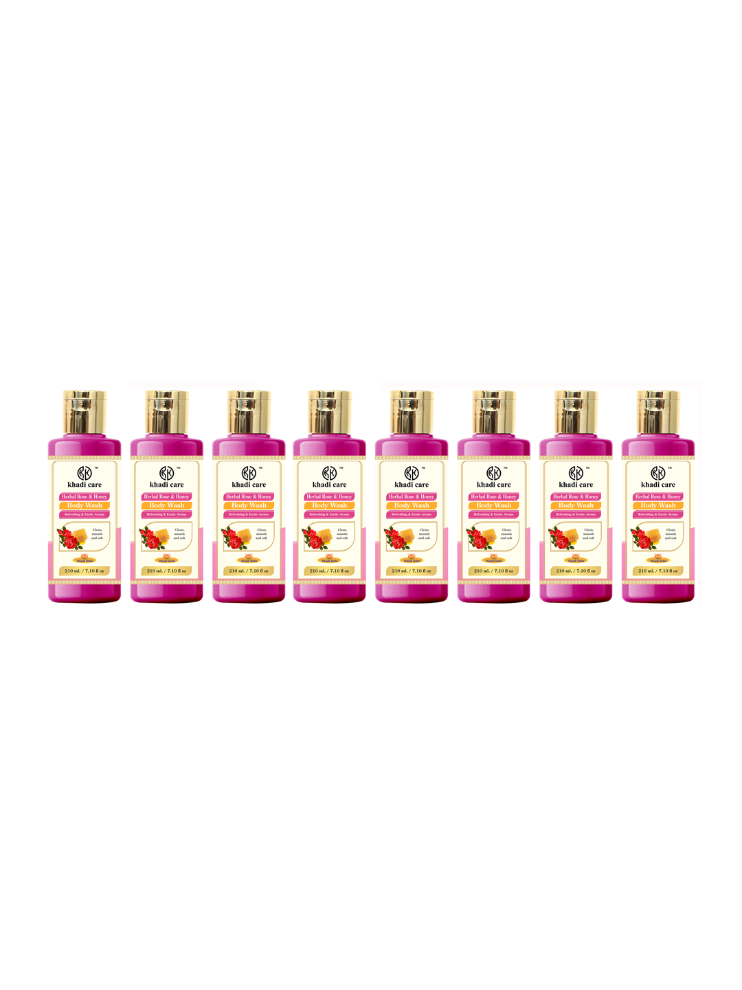 Khadi Care Herbal Rose & Honey Body Wash (210ml Each) Pack of 8