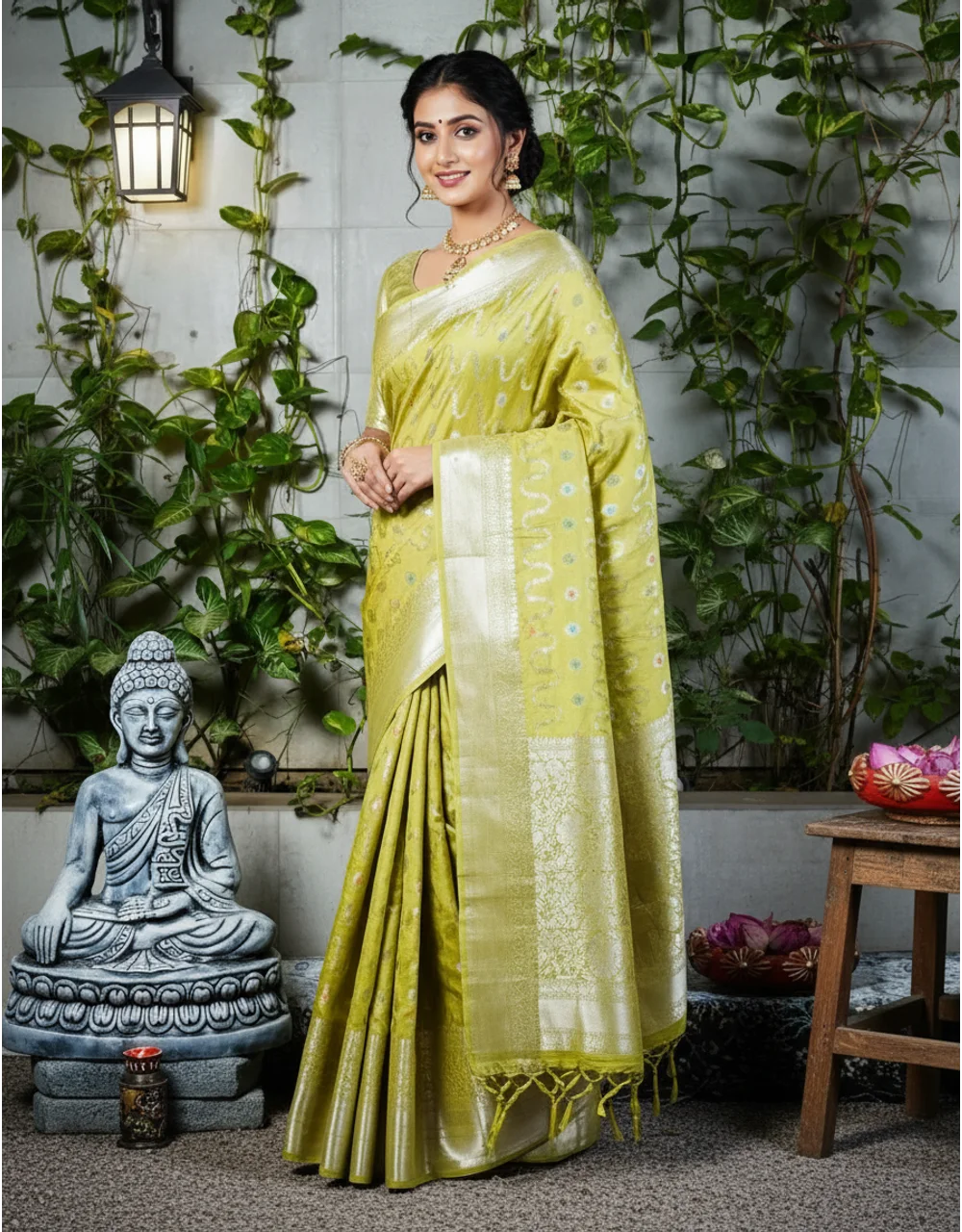 Light Green Pure Chiniya Banarasi Silk Saree