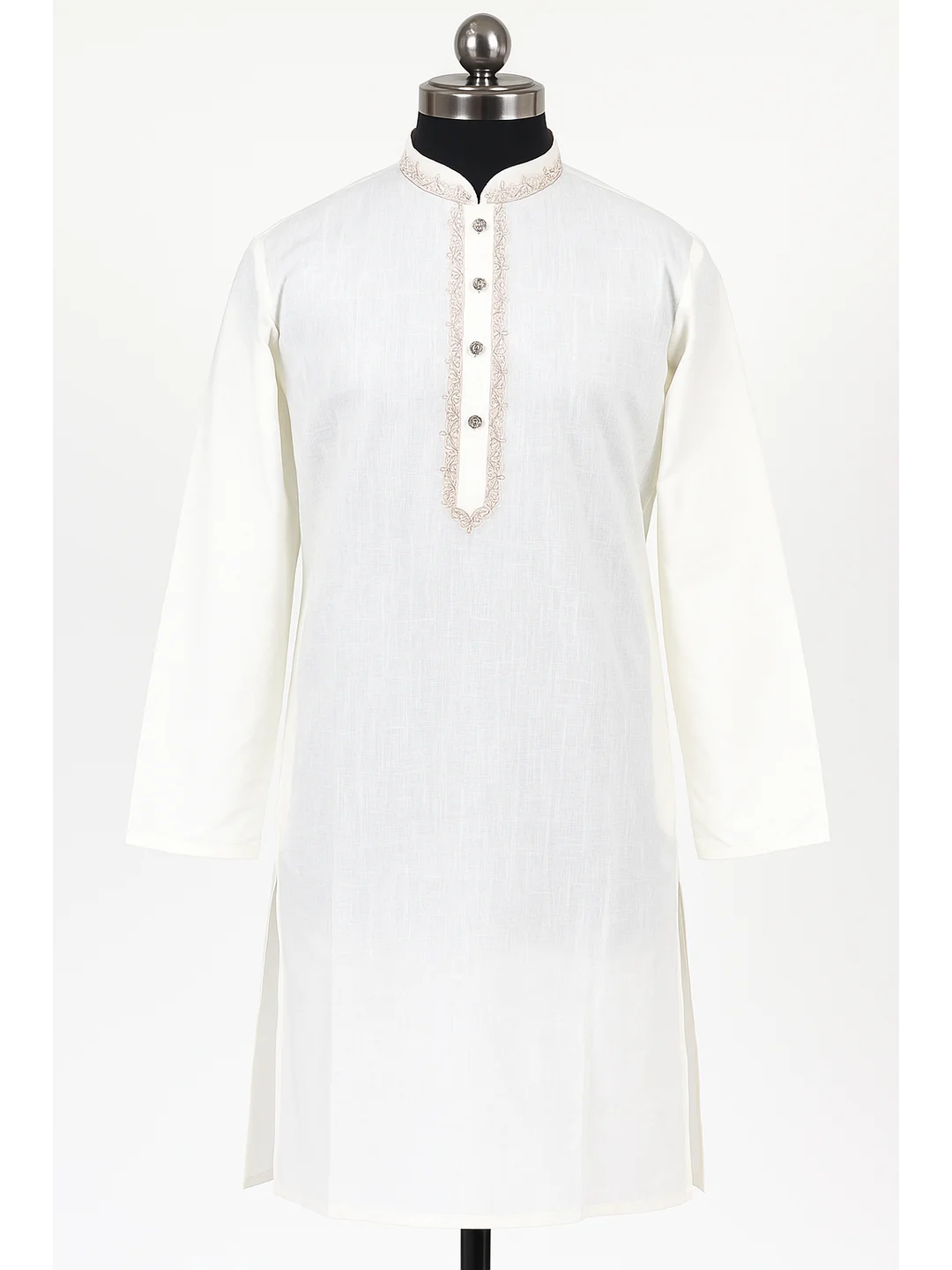 Khadi Cotton Embroidery Kurta Cream-D3
