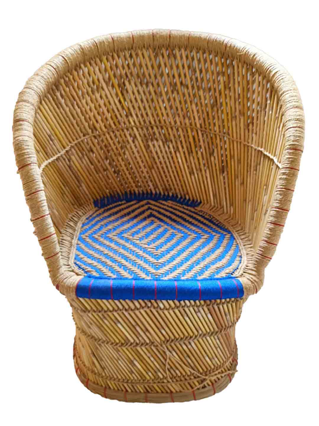 Handcrafted Moonj Designer Single Chair Half Cut Blue - 40 cm X 40 cm X 76 cm