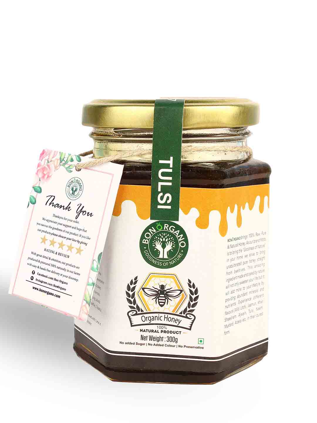 Bon Organo Tulsi Natural Honey Raw & Organic - 300 gm