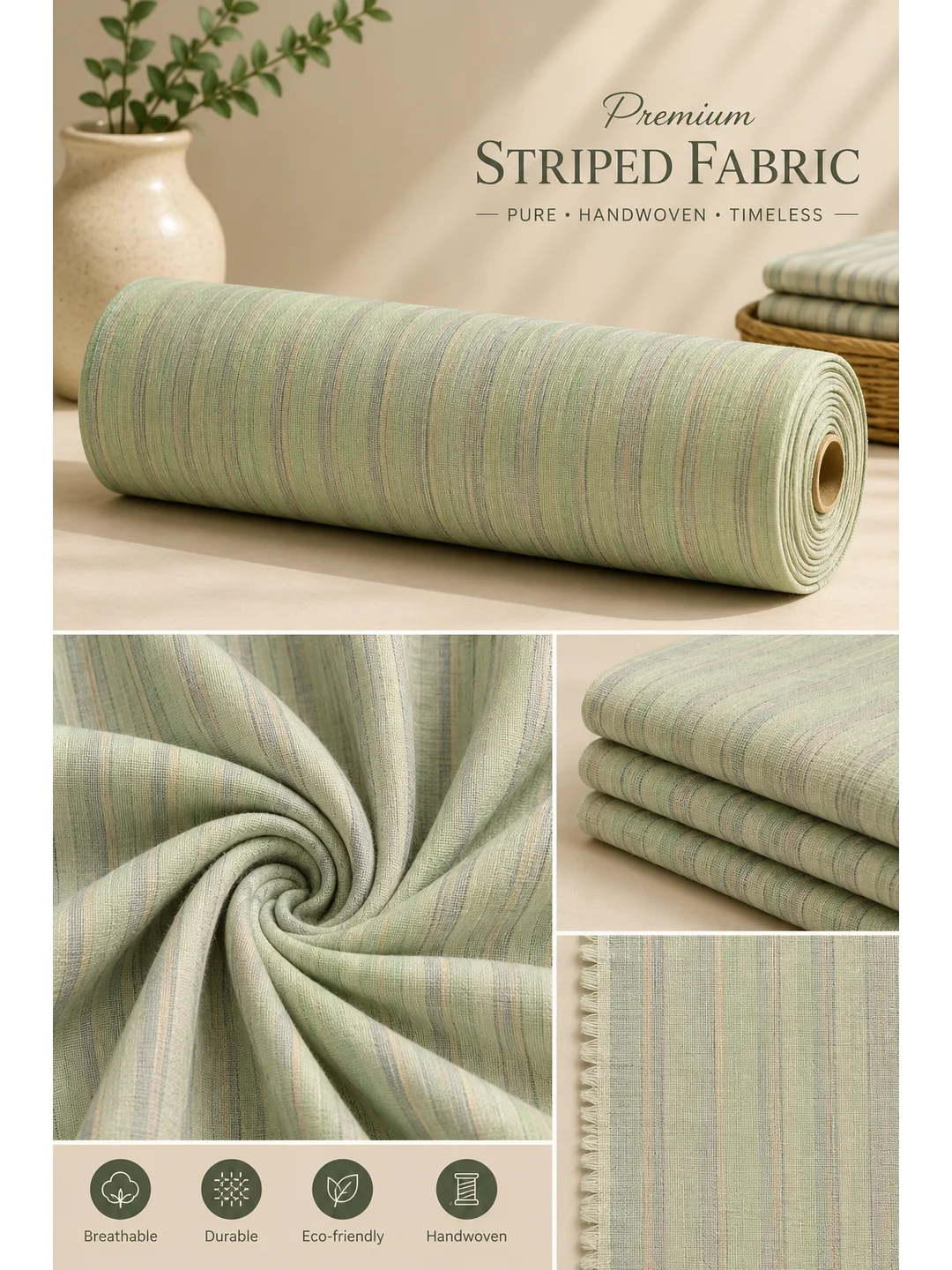 Khadi Cotton Sage Green Fabric – 44 Inch Width Handloom Fabric