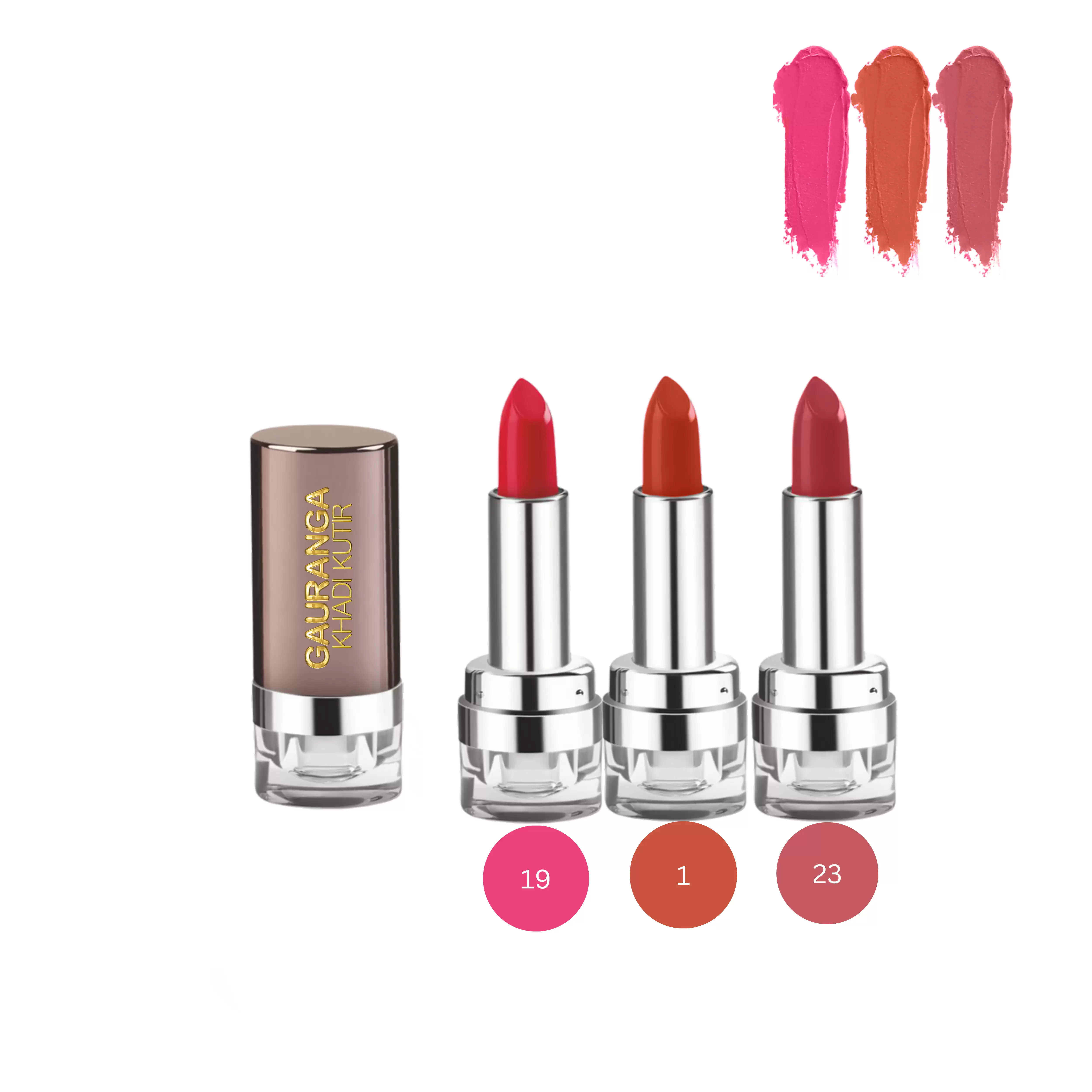 Gauranga Khadi Bee-Wax Premium Lipstick -Pack of 3(shade D19, D01, D23)