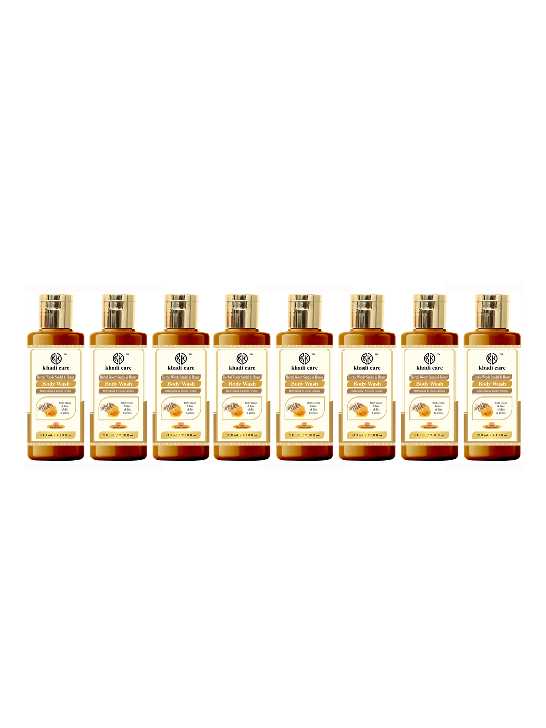 Khadi Care Herbal Woody Sandal & Honey Body Wash (210ml Each) Pack of 8
