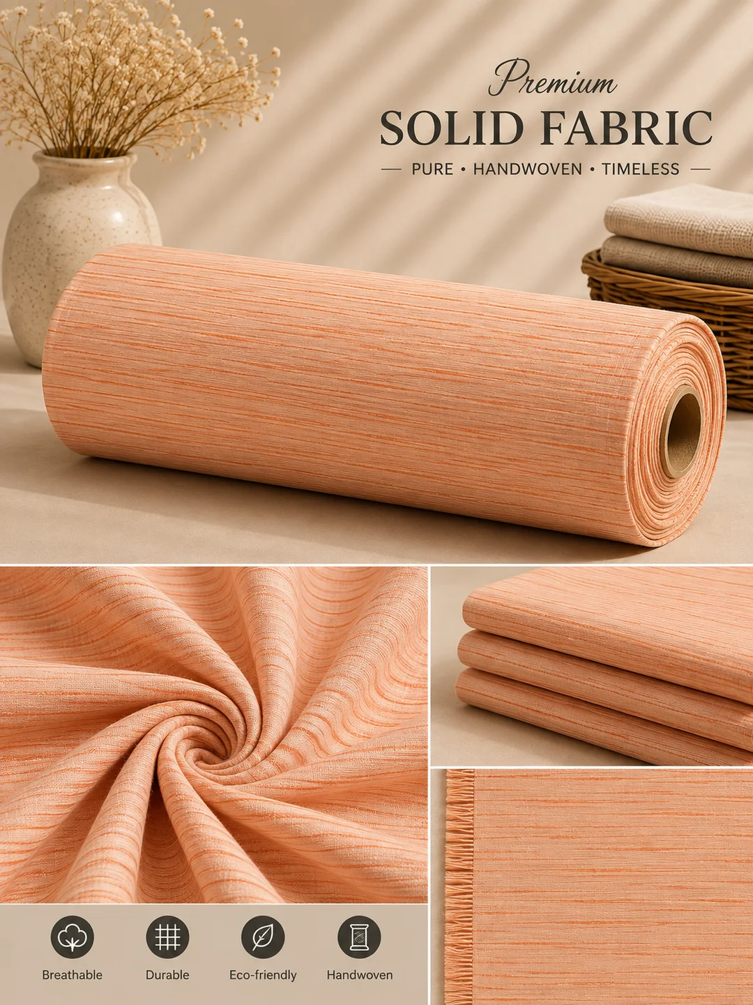 Khadi Cotton Peach Fabric 44 Inch Width Handloom Fabric