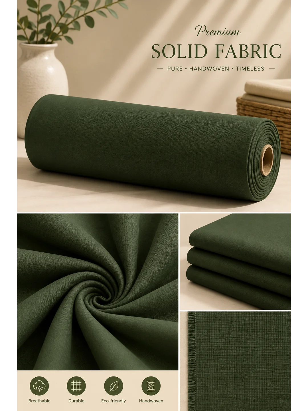 Khadi Cotton Bottle Green Fabric – 44Inch Width Handloom Fabric