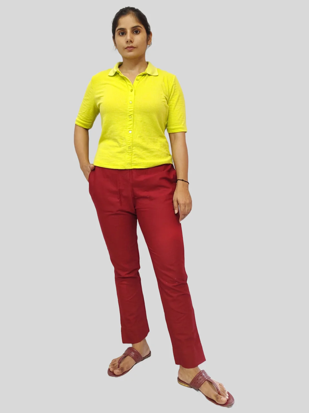 Women's Cotton Pant-Maroon