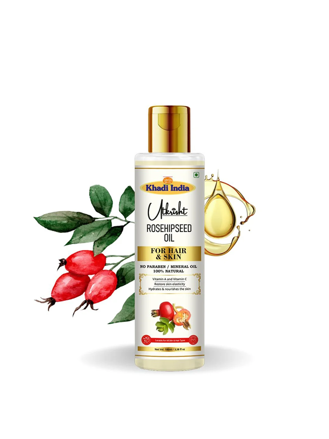 Utkrisht Khadi Rosehip Oil - Anti-Aging Miracle for Youthful Skin and Hair Health- 100ML