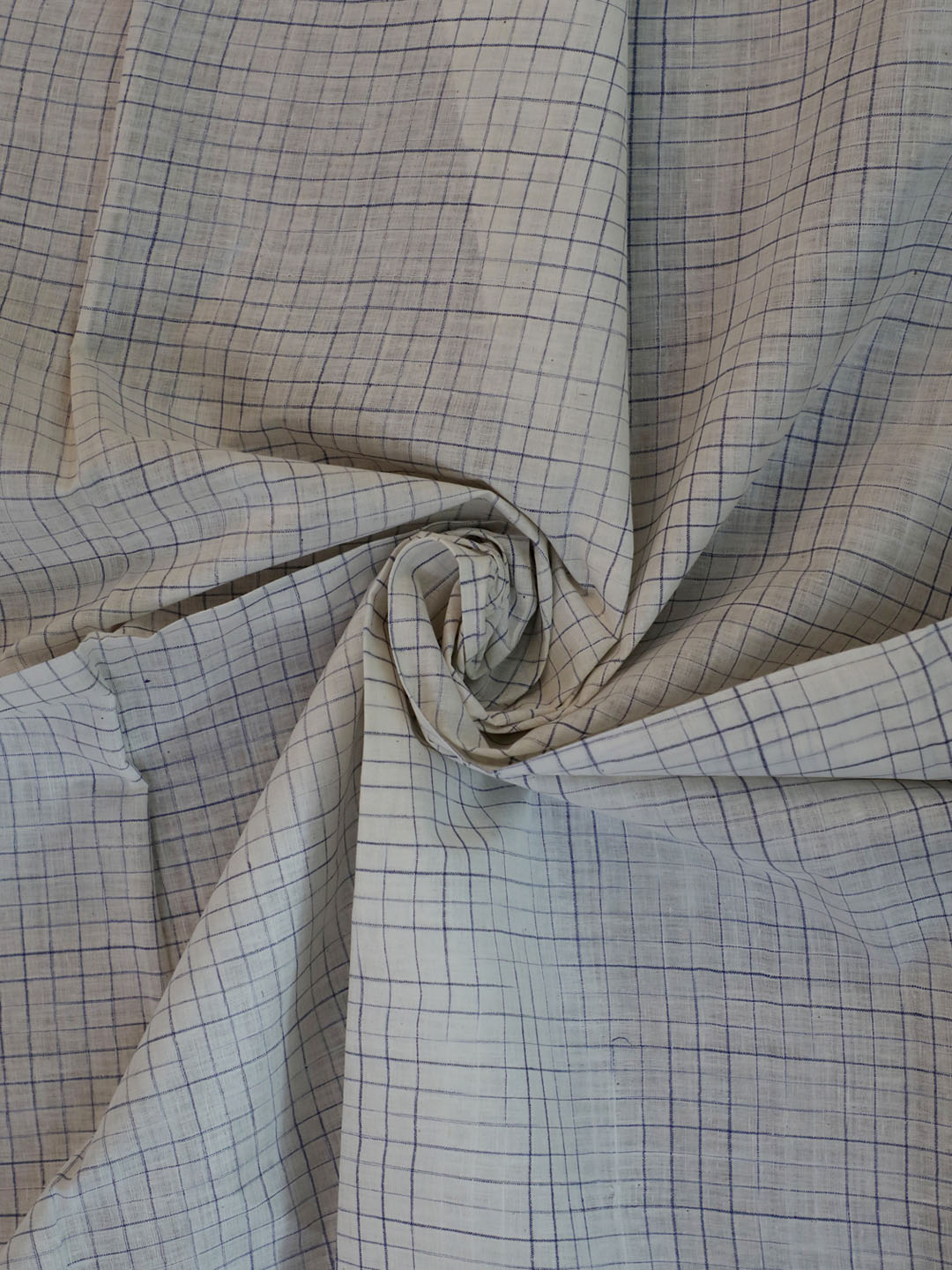 Cotton Muslin Cream Fabric - Blue Checks