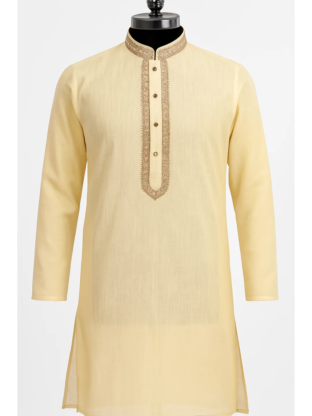Khadi Cotton Embroidery Kurta Dark Beige-D1