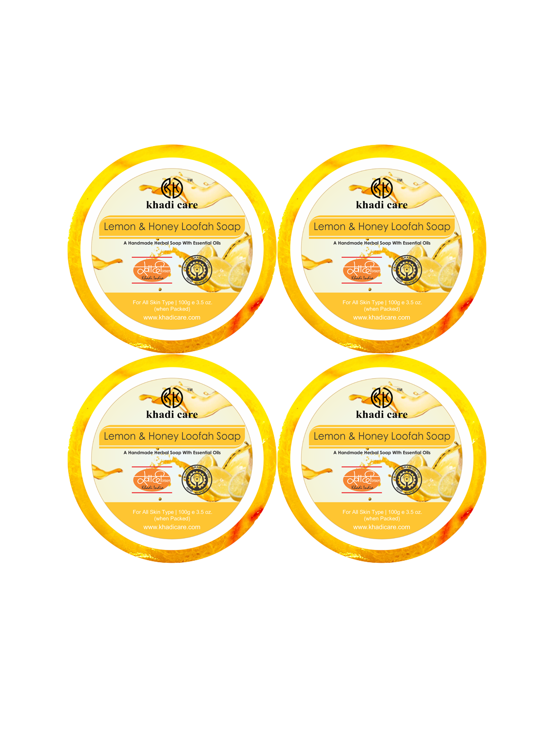 Khadi Care Herbal Lemon & Honey Loofah Soap - 100g ( Pack of 4)