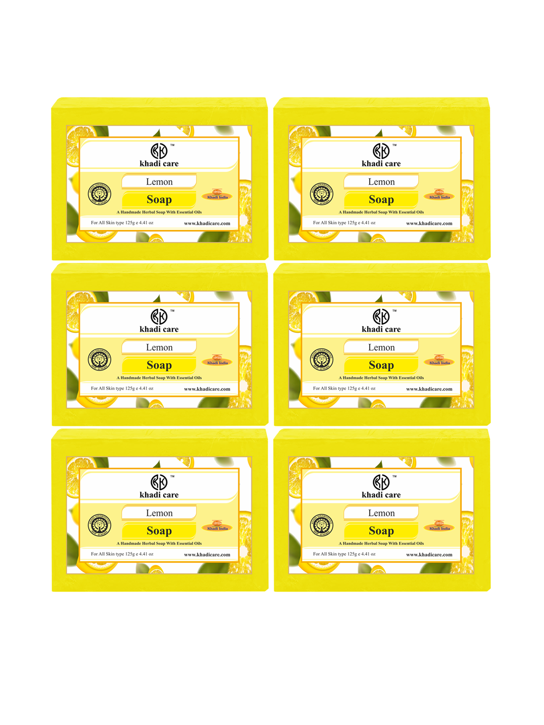 Khadi Care Herbal Lemon Soap (125g Each) Pack of 6