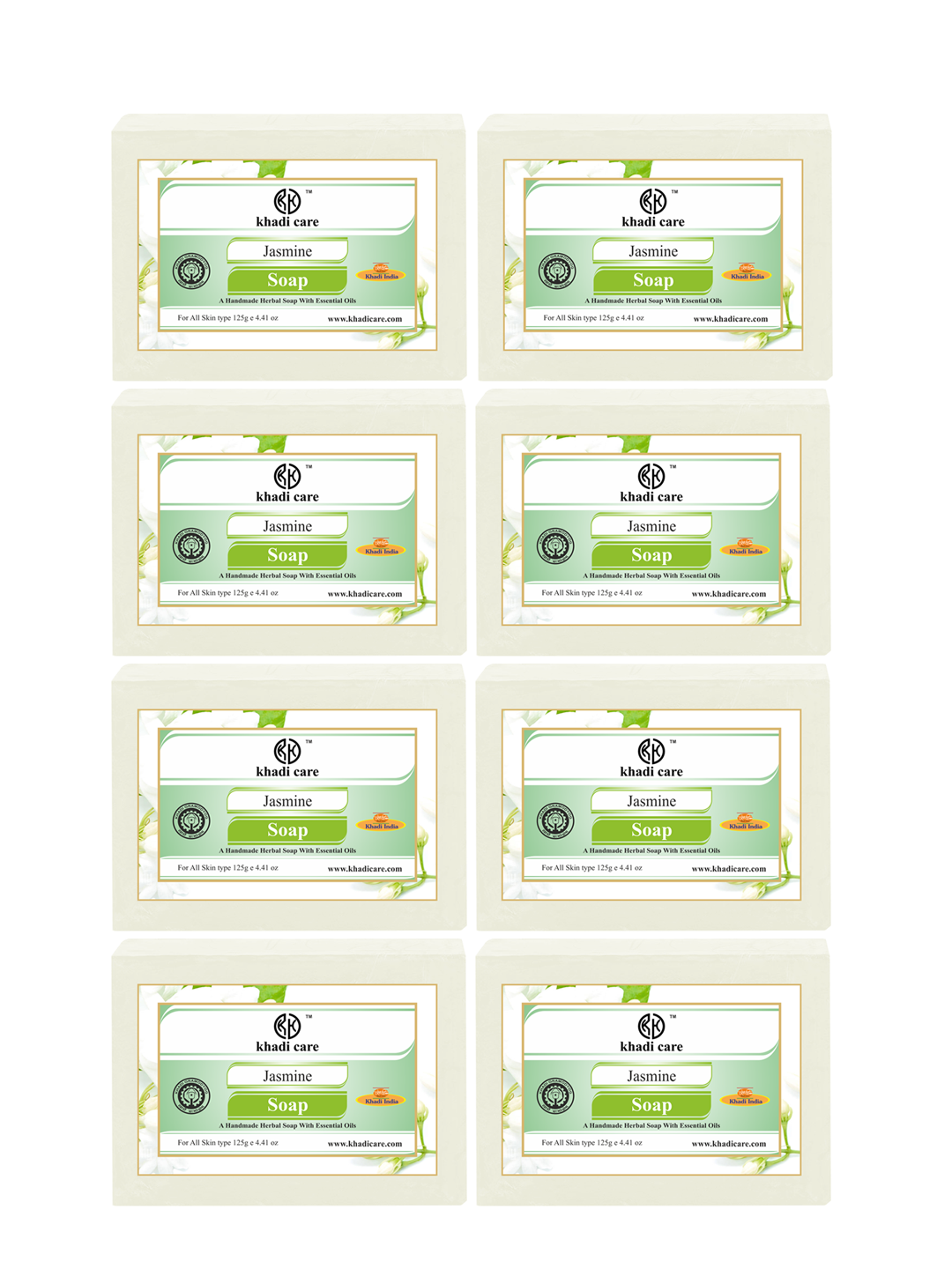 Khadi Care Herbal Jasmine Soap (125g Each) Pack of 8