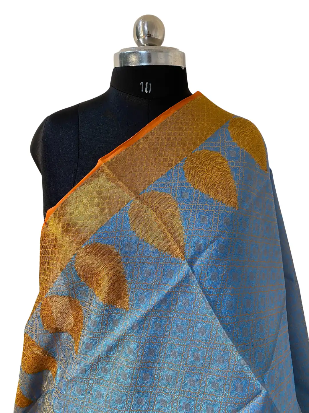 POLY CHANDERI BLUE GREY BROCADE DUPATTA-2.45M