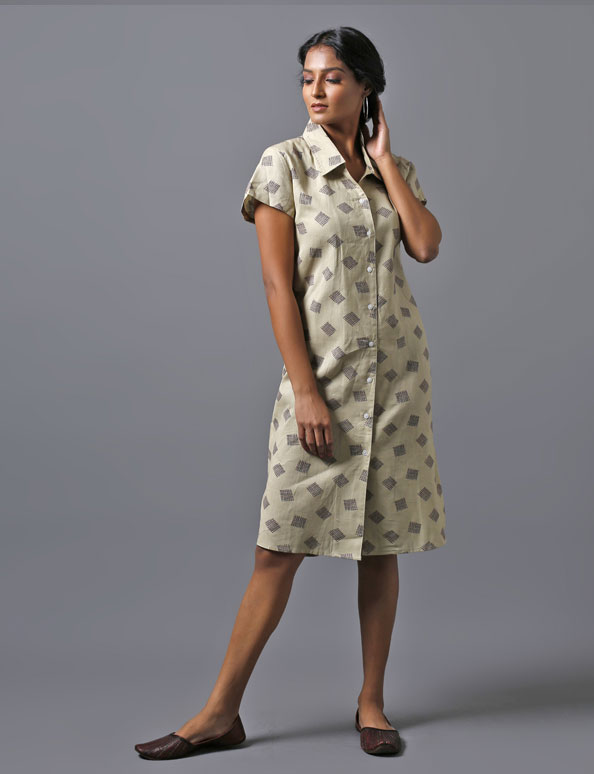 Shirt Collar Printed Dress