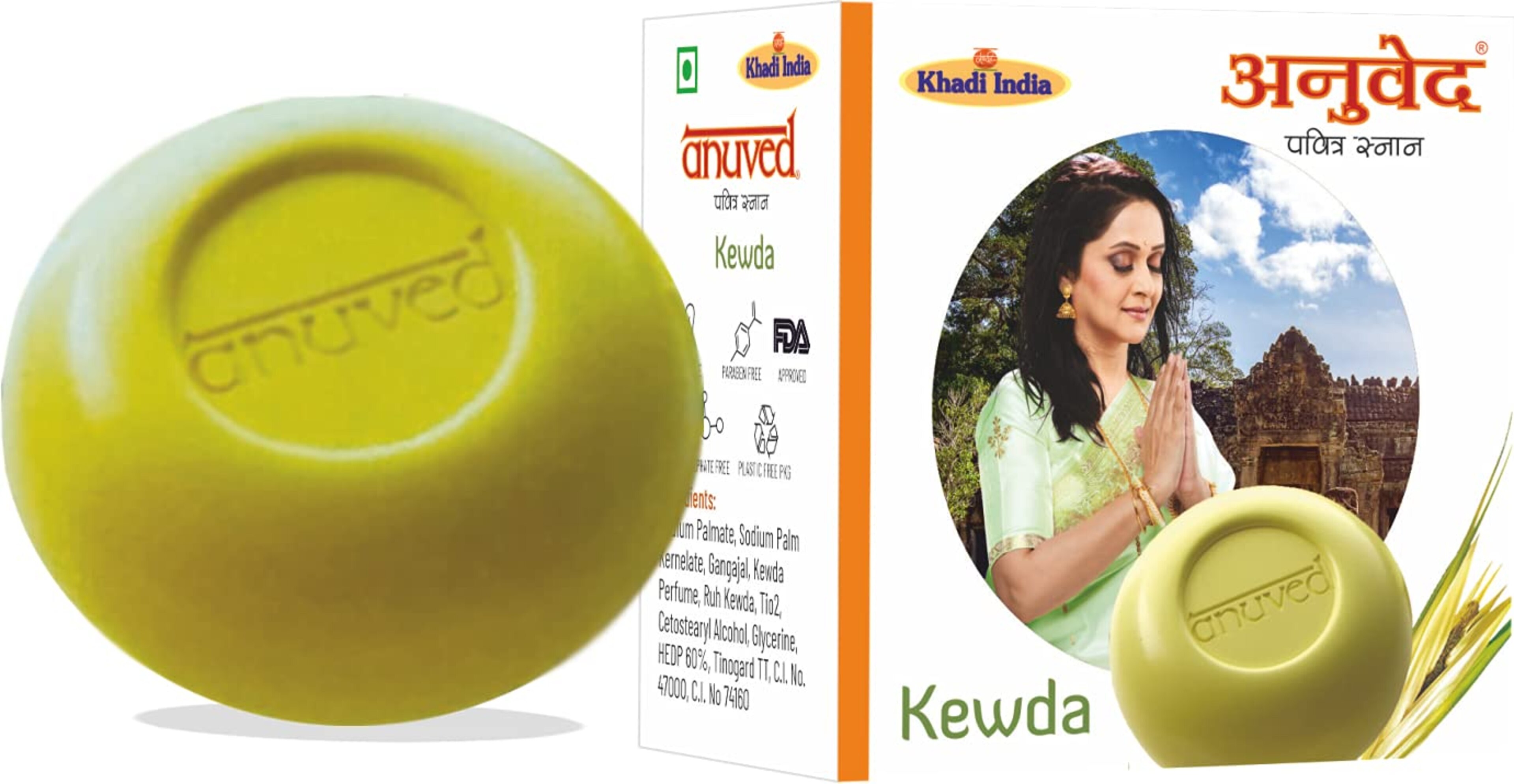Anuved Herbal Kewda (Lord Ganesha's favorite flower) Soap enriched with Kewda Extracts & Rishikesh Gangajal For Cooling And Refreshing. 125 G "