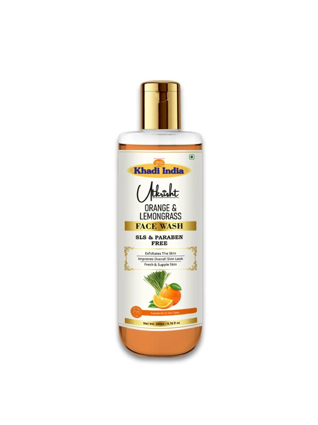 Utkrisht Khadi Orange & Lemongrass Face Wash with Antioxidants, Perfect for Brightening Dull Skin- 200ML