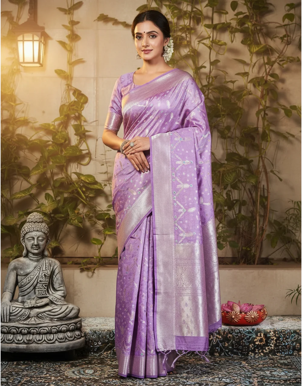 Purple Pure Meenakari Banarasi Chiniya Silk Saree