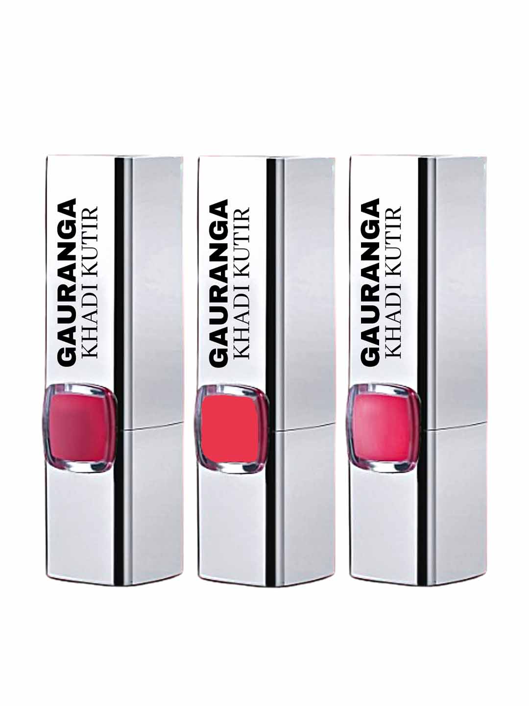 Gauranga Khadi Kutir Bee Wax Lipstick Set of 3 - Matte Pink, Matte Red and Creamy Light Red