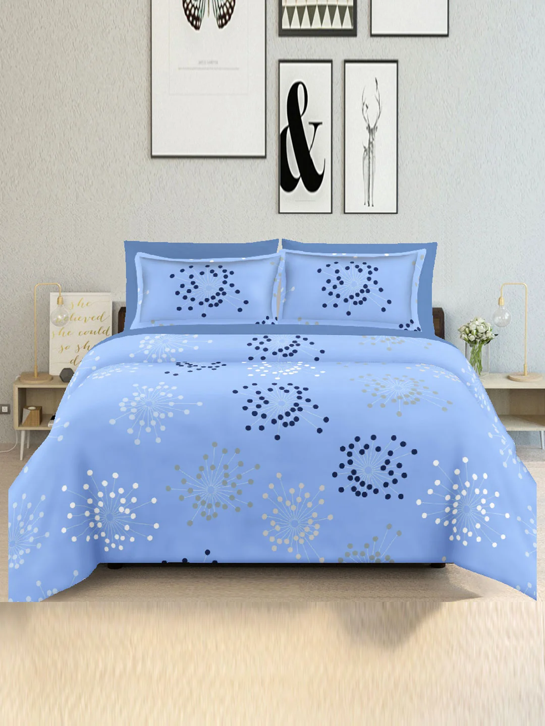 100% Cotton Sateen weave Bedsheet-Blue-90x100