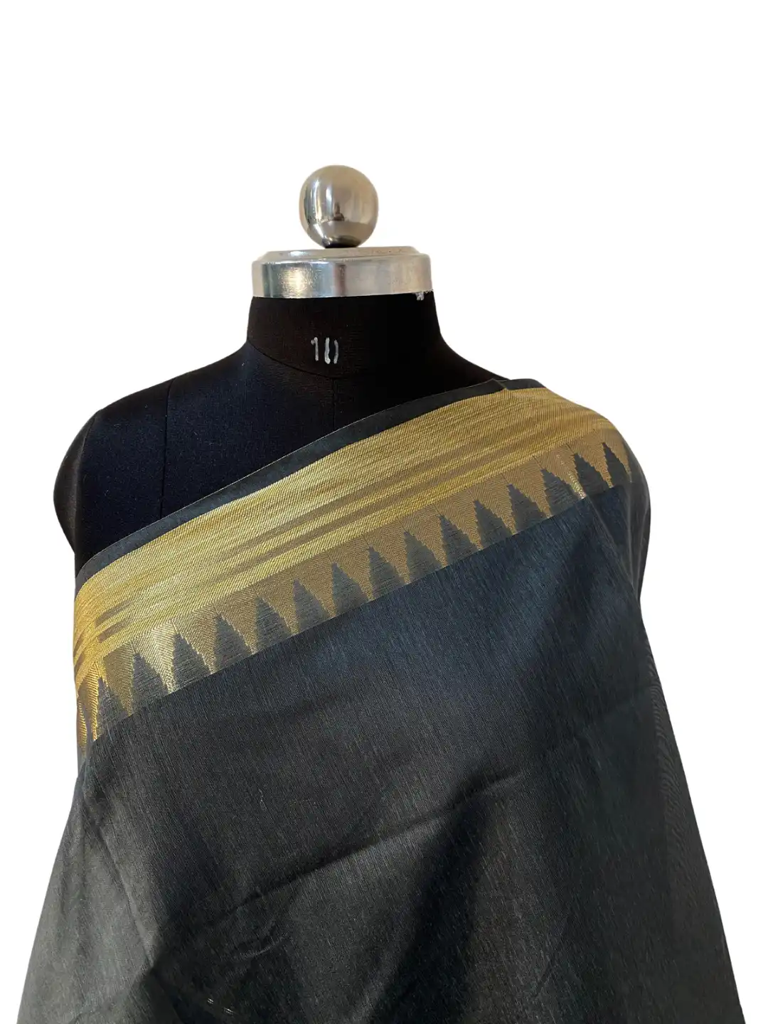 Polly Cotton Chanderi Temple Border Design Brocade Dupatta-Dark Grey Gold-2.45M