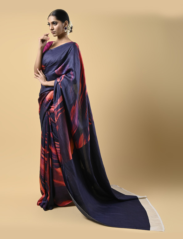 Black Abstract Print Saree