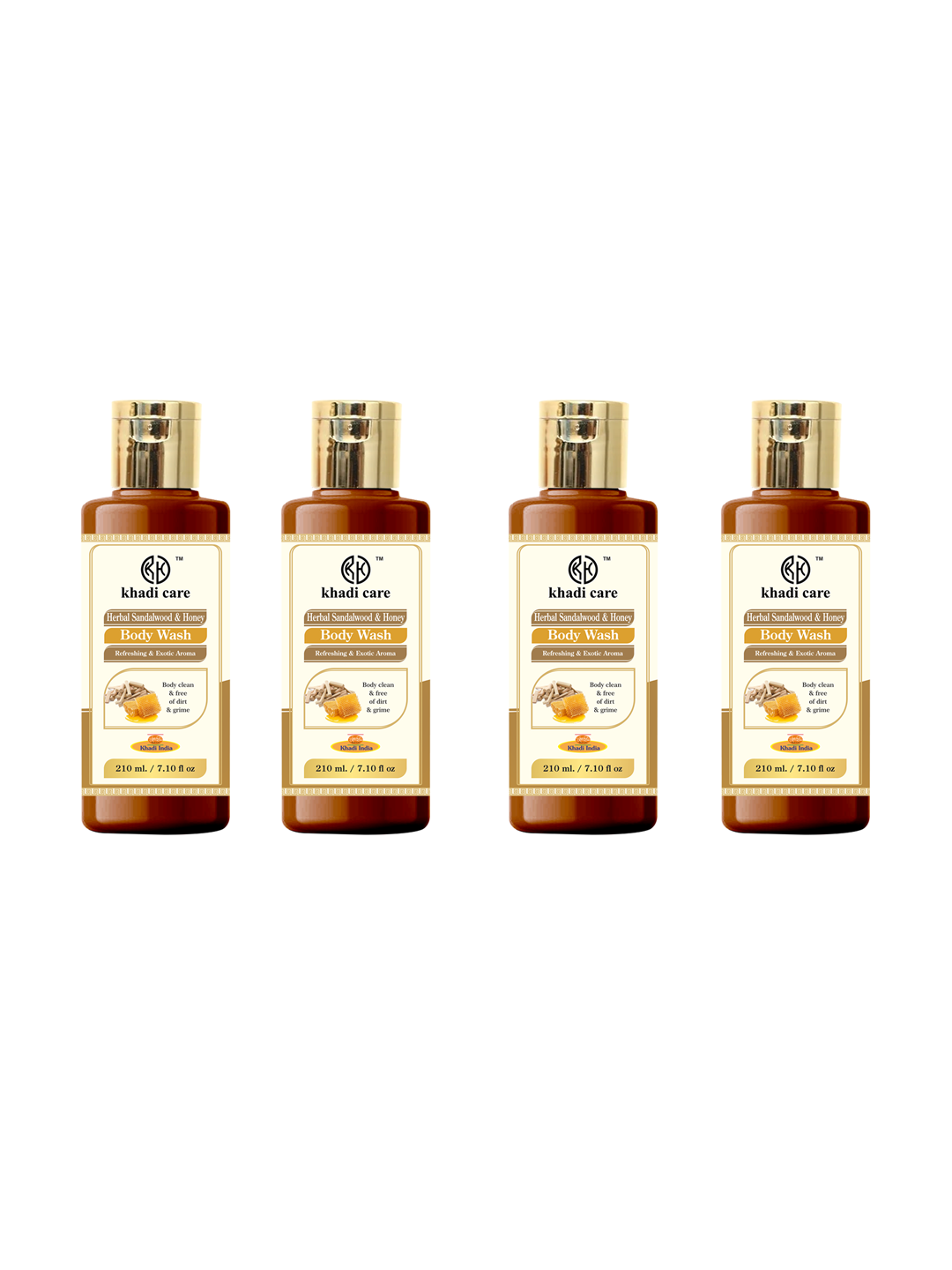 Khadi Care Herbal Sandalwood & Honey Body Wash (210ml Each) Pack of 4