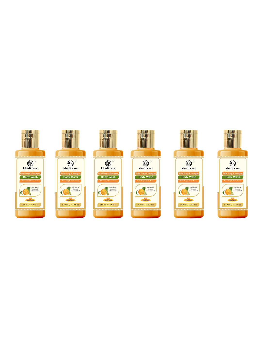 Khadi Care Herbal Orange & Lemongrass Body Wash (210ml Each) Pack of 6