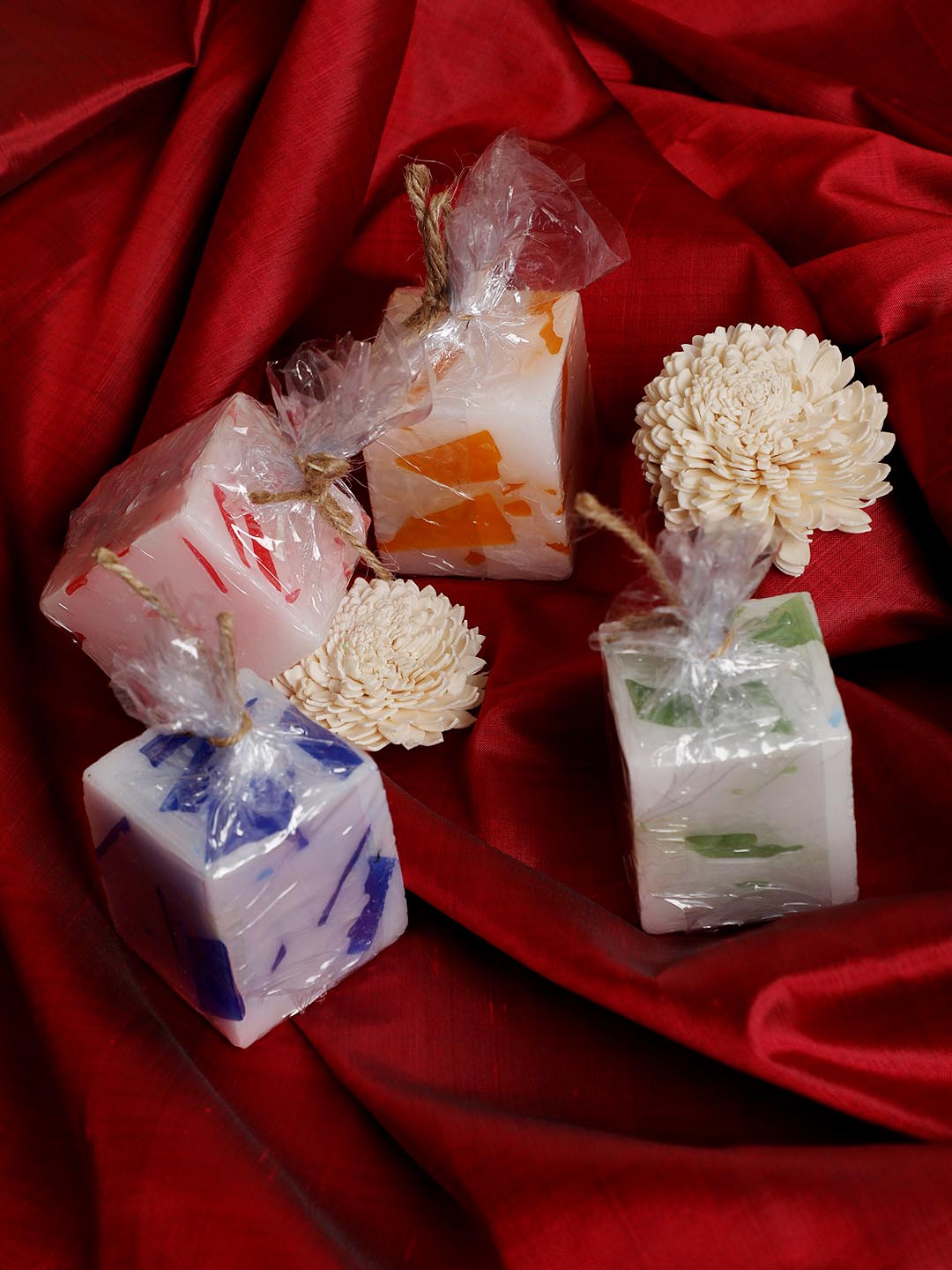 Multi Jasmine Hand-Poured Scented Cube Candles -Set of 4