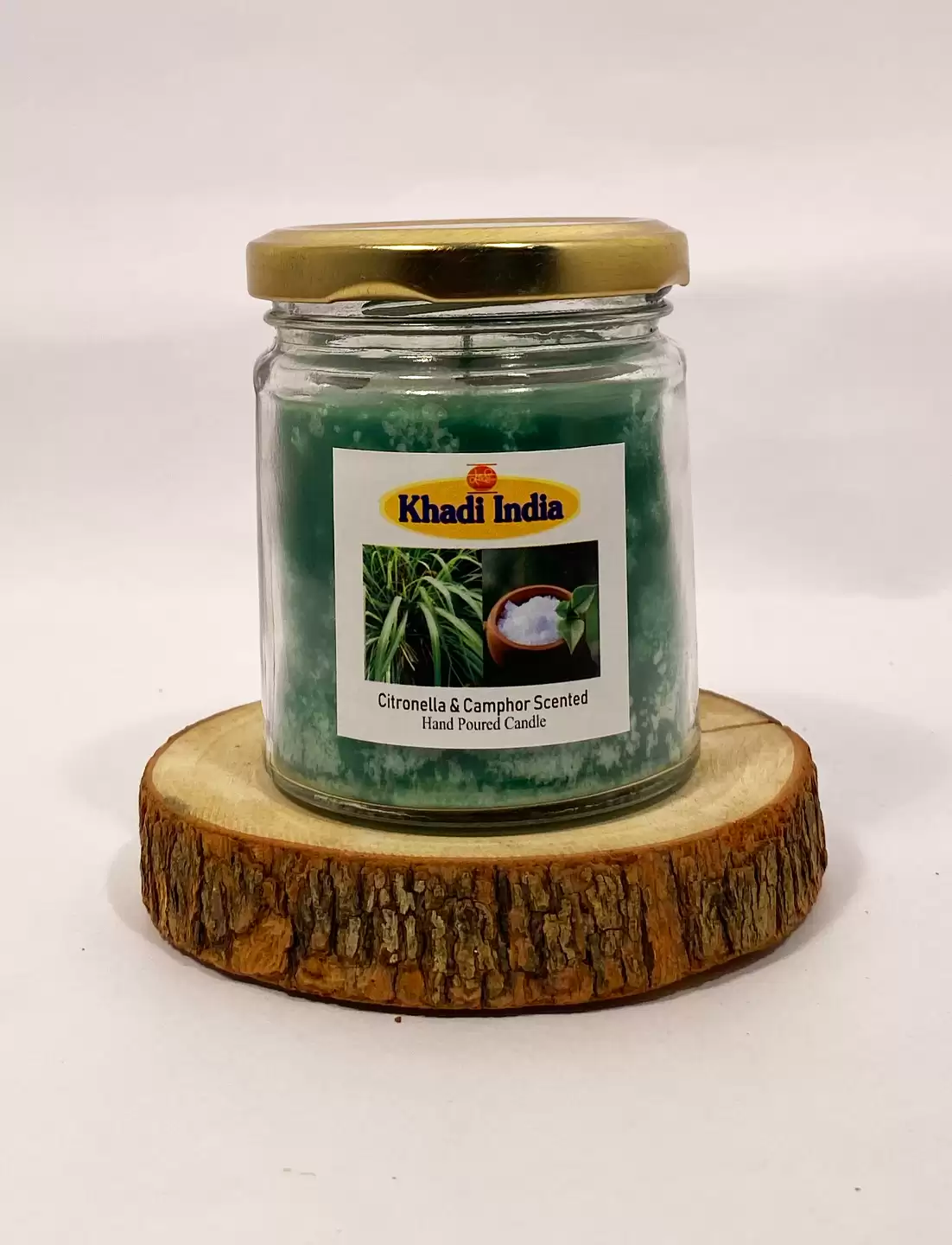 Khadi Handpourd Green Citronella and Camphor Scented Jar Wax Candle Salsa Jar