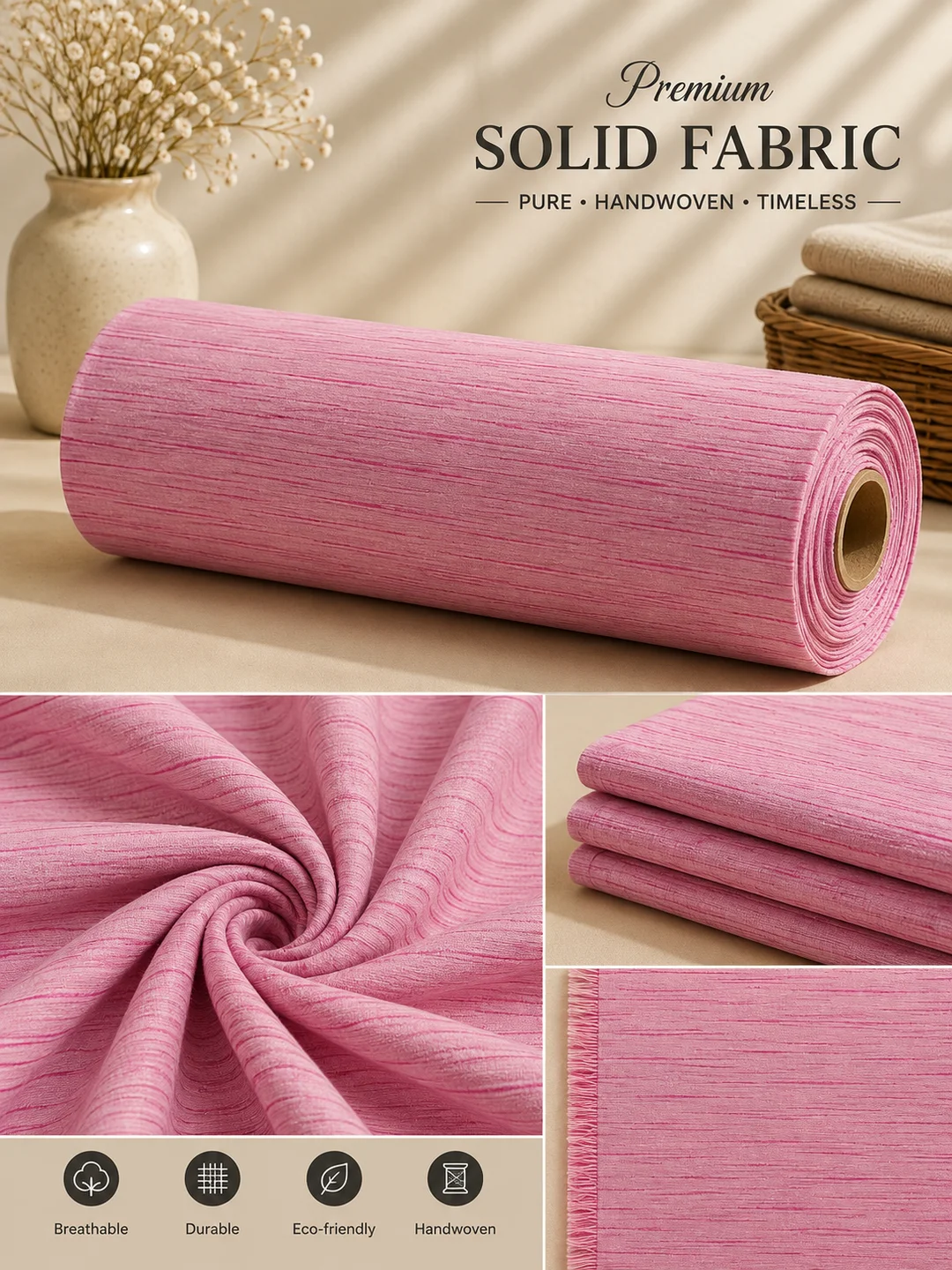 Khadi Cotton Baby Pink Fabric 44 Inch Width Handloom Fabric