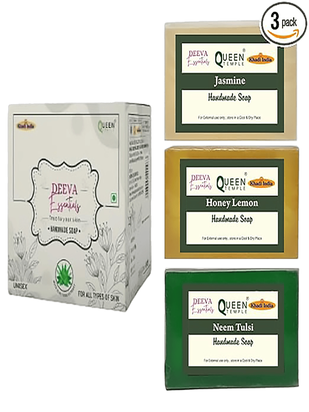 Jasmine Honey lemon Neem Tulsi pack of 3 handmade soap
