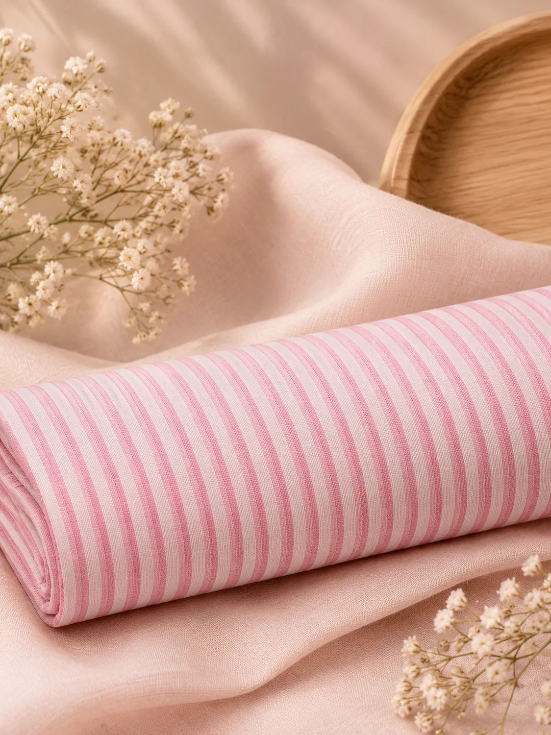 Khadi Cotton Pink White Stripe Fabric – 44 Inch Width Handloom Fabric