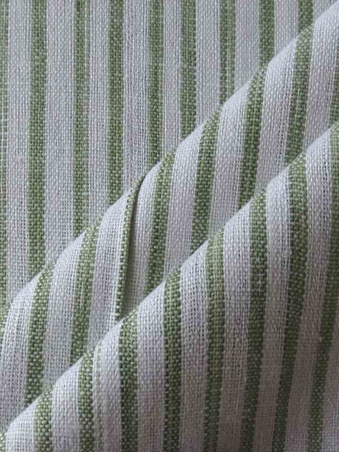 Light green and white stripes handspun handwoven cotton fabric