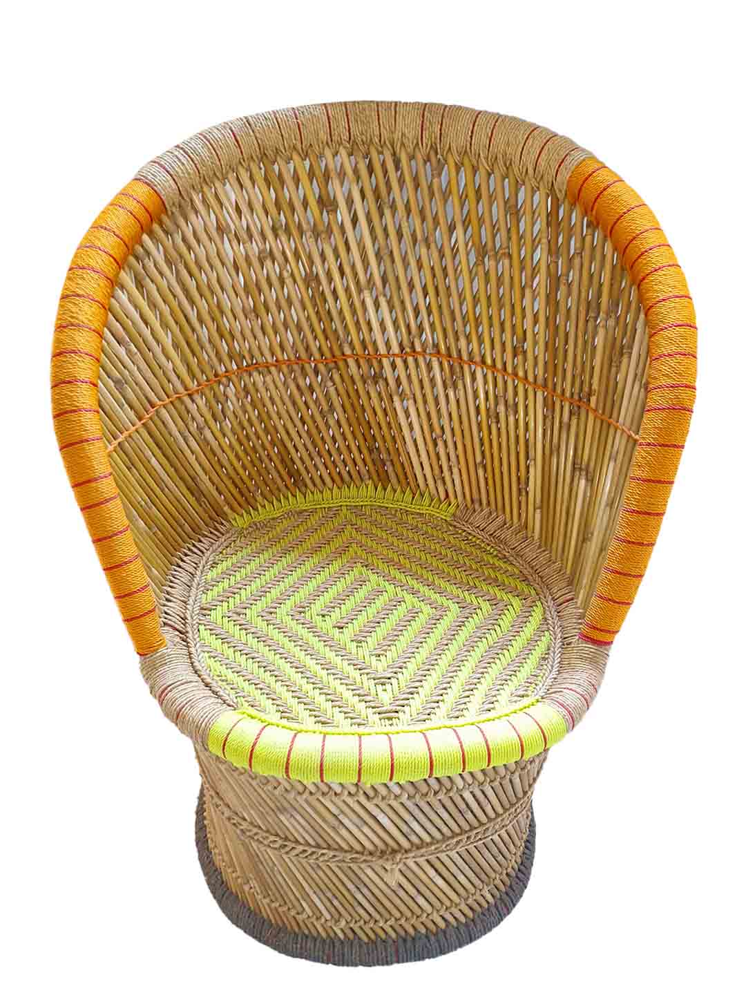 Handcrafted Moonj Designer Single Chair Half Cut Orange & Green - 40 cm X 40 cm X 76 cm