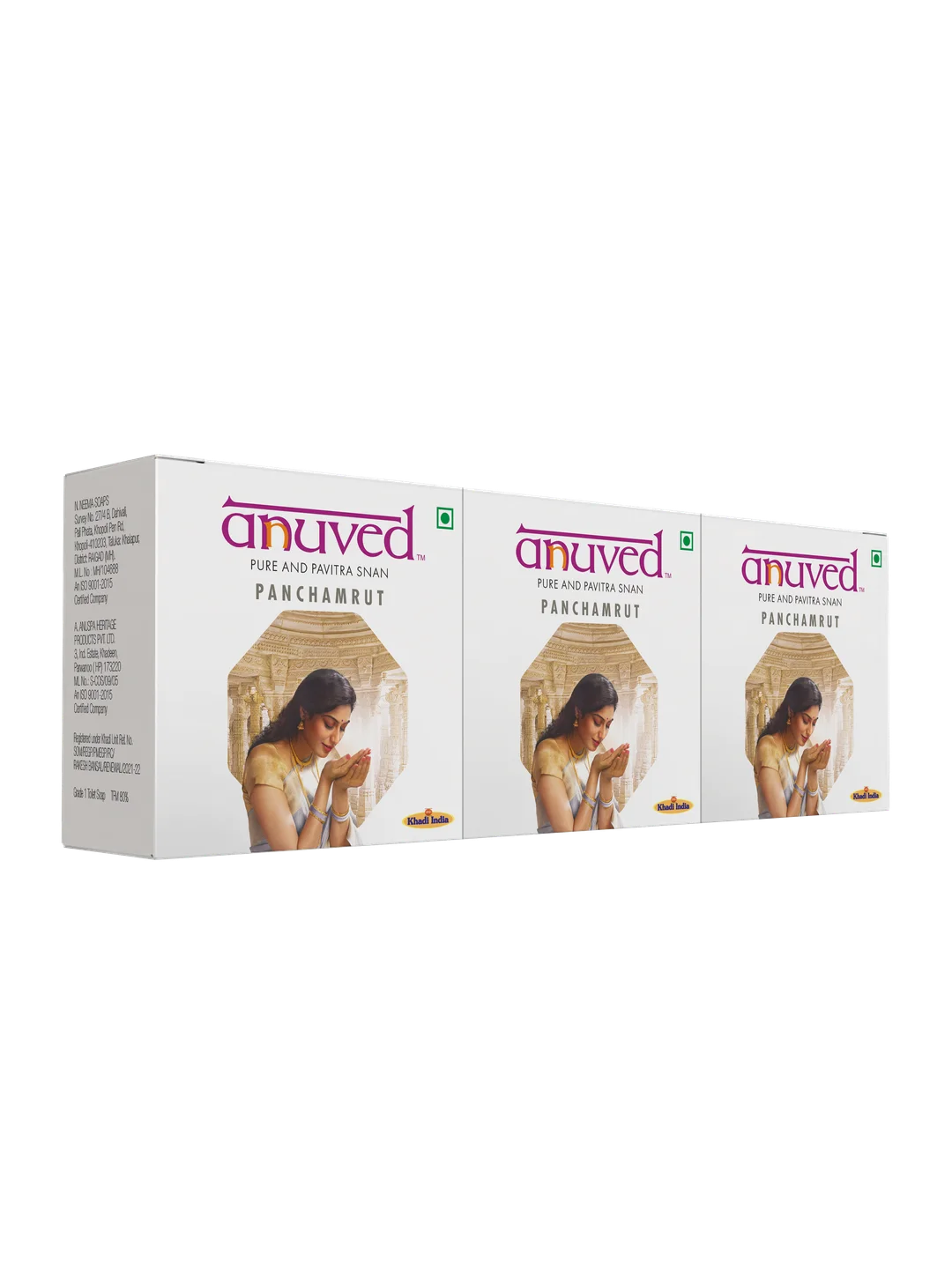 Anuved Panchamrit Soap | Pack of 3 | 125 Grams Each | Enriched with Rishikesh Gangajal for Healing & Moisturizing Skin, It contains pure Milk, Curd, Ghee, Jaggery & Honey