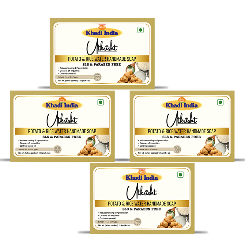 Utkrisht Khadi Natural Potato & Rice Anti -Tan Handmade Soap Suitable for All Skin Types 500GM ( 125 gm each )- Pack of 4