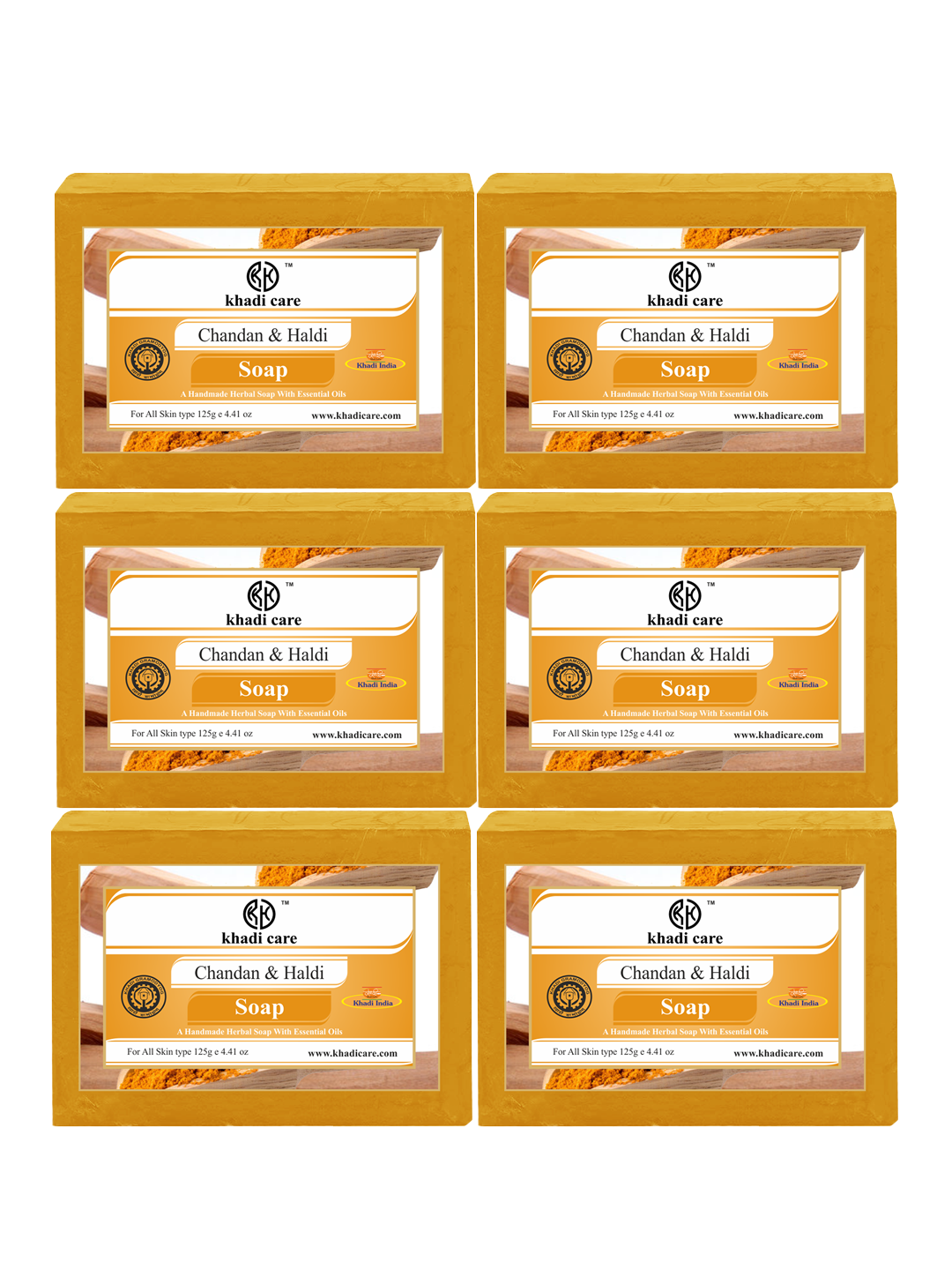 Khadi Care Herbal Chandan Haldi Soap (125g Each) Pack of 6