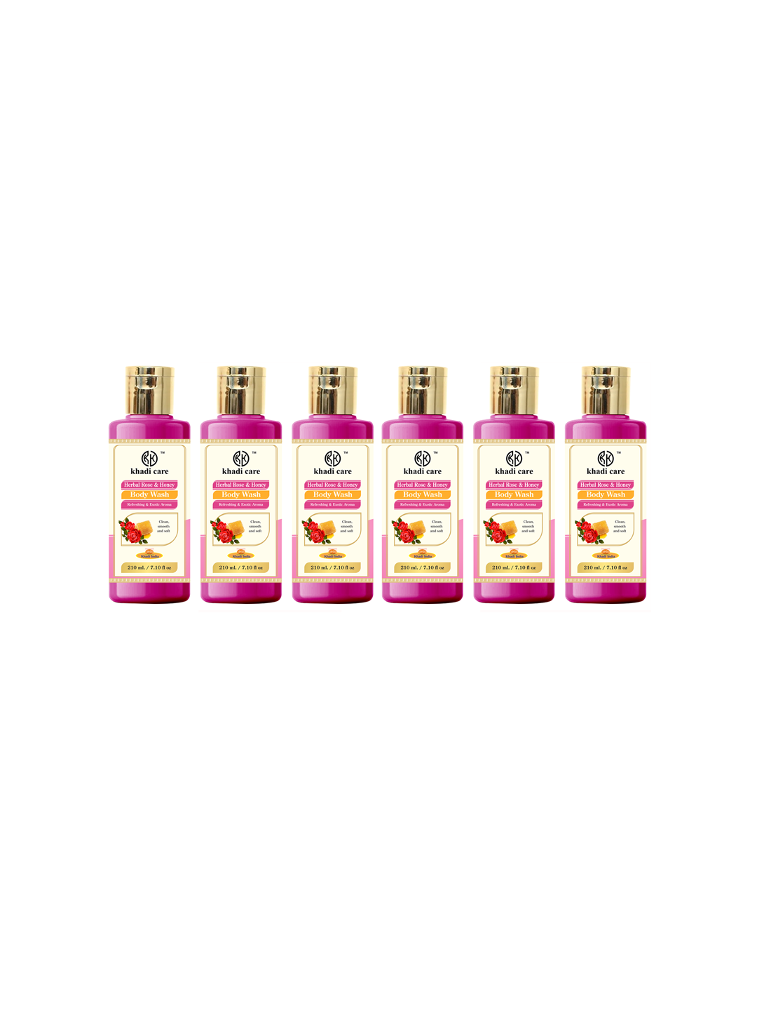 Khadi Care Herbal Rose & Honey Body Wash (210ml Each) Pack of 6