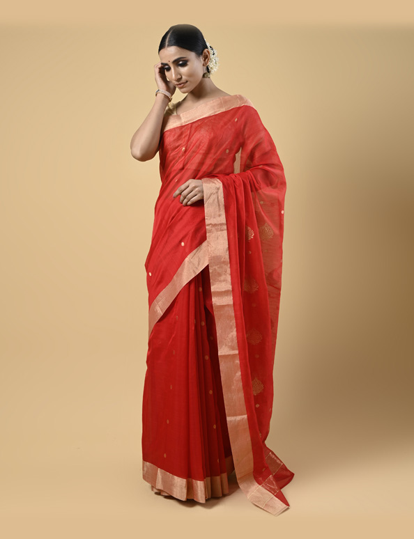 Bright Red Chanderi Saree