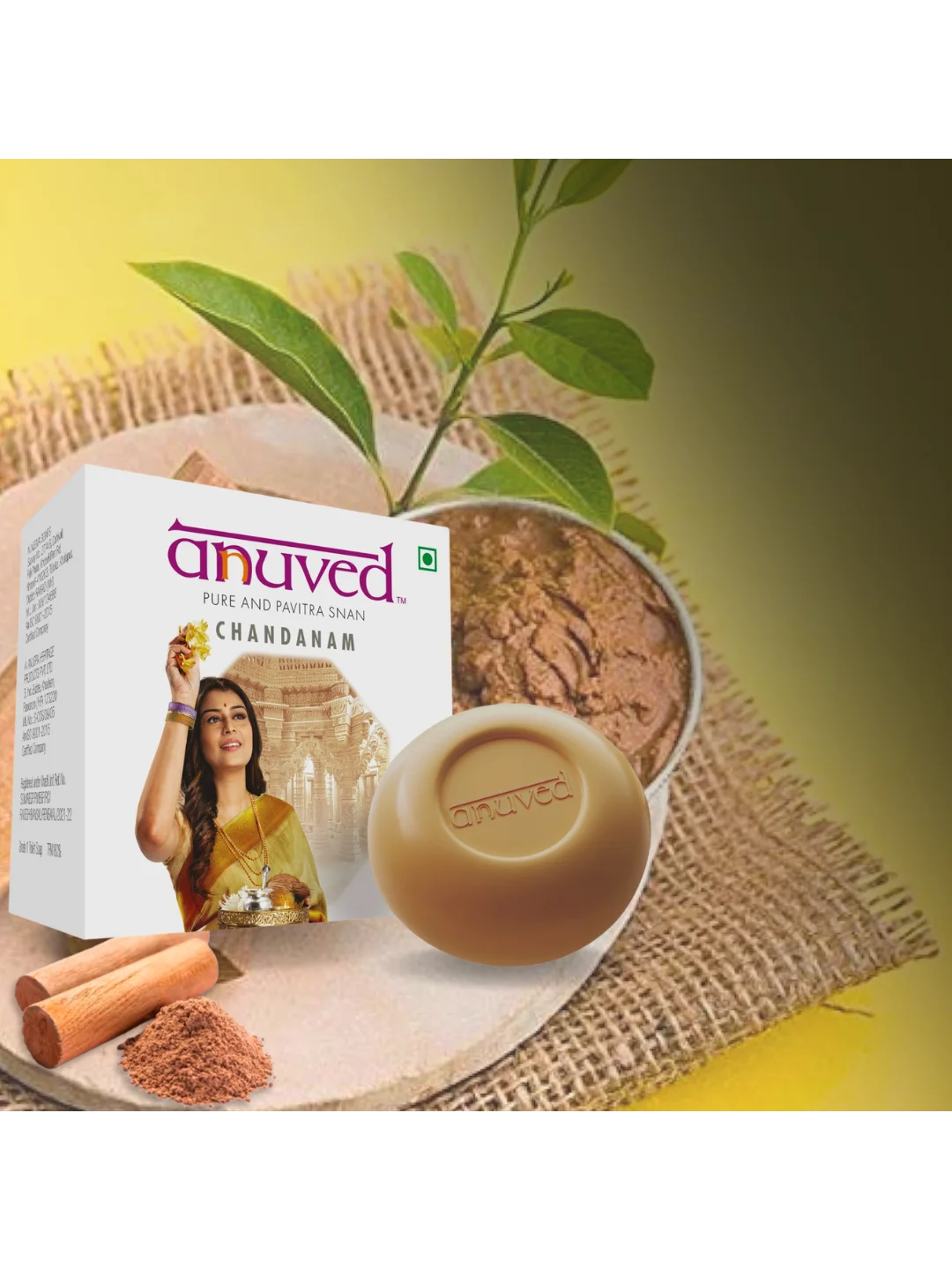 Anuved Herbal Chandanam Soap For your Skin Nourishment | Pack of 3 | 125 Grams Each | It is enriched with pure sandalwood oil and Rishikesh Gangajal, Paraben Free, Cruelty Free