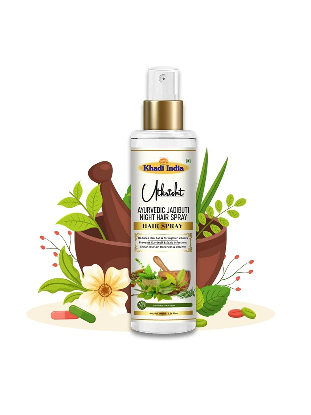 Utkrisht Khadi Ayurvedic Jadibuti Night Hair Spray For Hair Growth, Dandruff Control, Dry and Frizzy Hair- 100ML