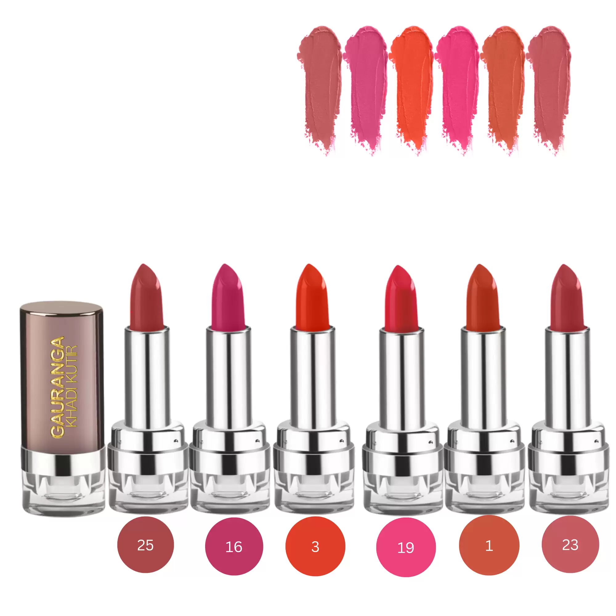 Gauranga Khadi Bee-Wax Premium Lipstick -Pack of 6 (Shades - D25, D16, D03, D19, D01, D23)