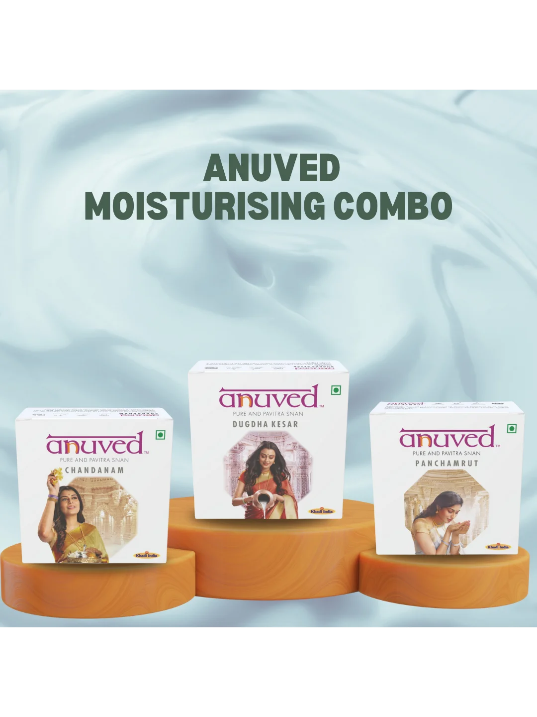 Anuved Moisturiser Combo | Pack of 3 | 125 Grams Each | Herbal Soaps Chandanam, Panchamrit and Kesar